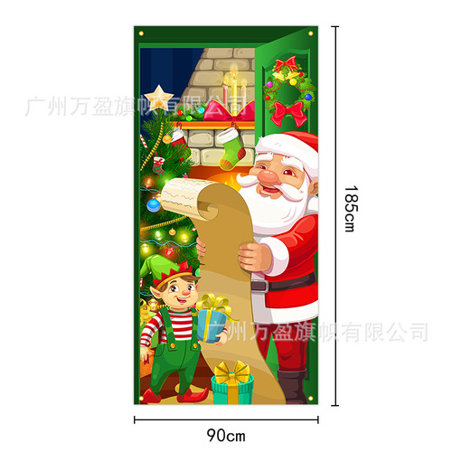 New 2025 Christmas Door Curtain Banners Santa Looking at Gift List Decorations Hanging Fabric Christmas Welcome Flag
