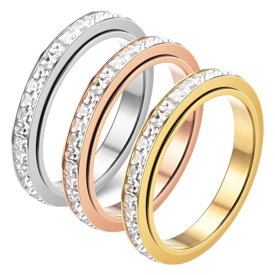 2023 Cross-Border New Style Diamond-Encrusted Circumference Diamond Niche Decompression Rotatable Ring Jewelry Tail Ring Source Manufacturer