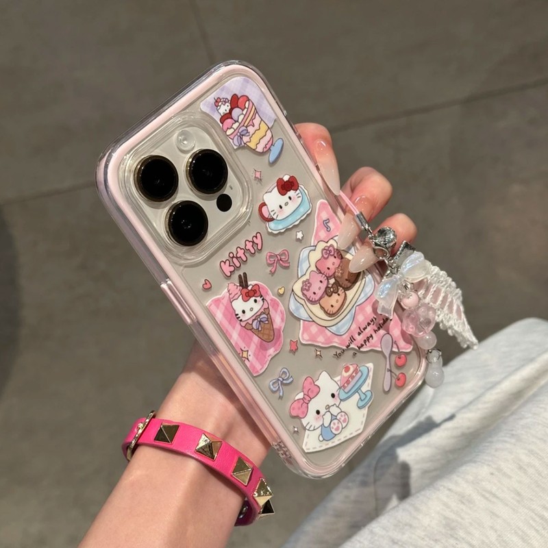 甜品凯蒂猫适用iphone16pormax二合一手机壳14粉挂绳13苹果15plus|undefined