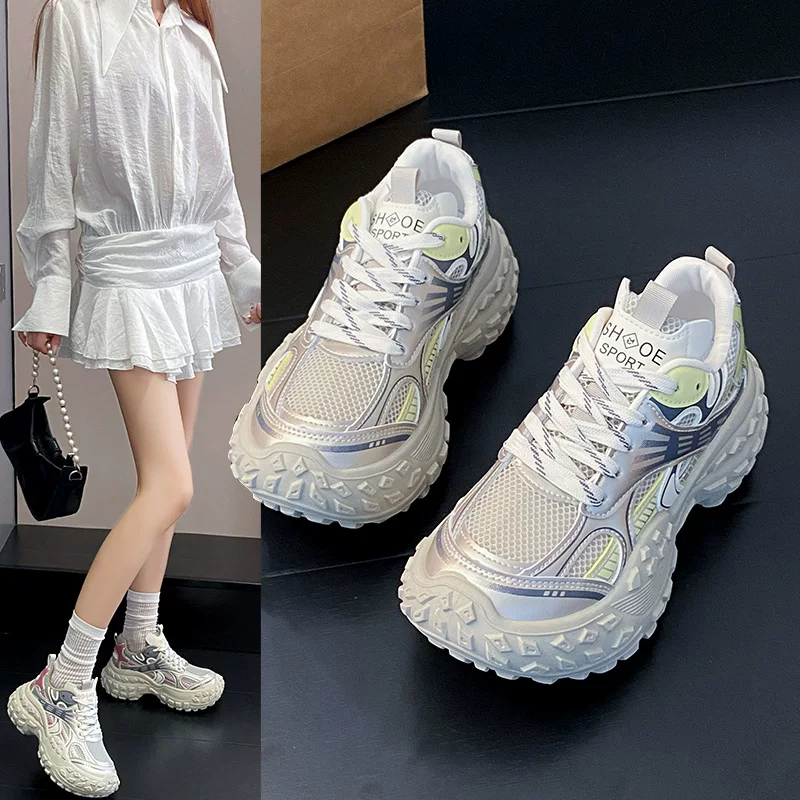 Fashionable high tires, demi-season breathable universal casual footwear for leisure, sports shoes platform, trend of season