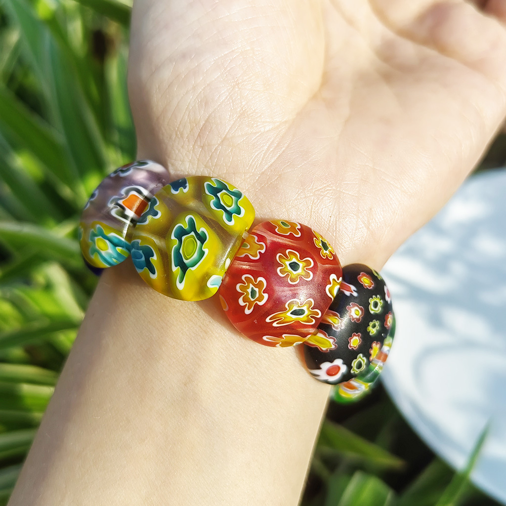 50g Weight Stretch Adjustable Clasp Closure Type Bracelets Classification glass Chain Material 1 Piece Quantity Daily Occasion glass Material Round, Flower Pattern All Seasons Season Women's Gender Handmade Design Pastoral Style Pastoral Round Flower Glass Stretch Adjustable Beaded Bracelets Wholesale 10