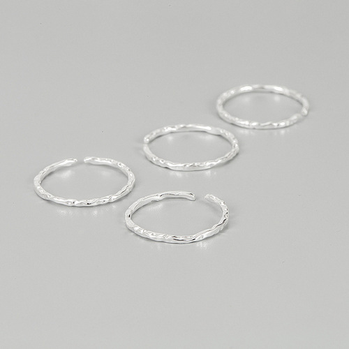 INS Asymmetrical Ripple Texture Ring for Women, 925 Silver, Korean Version, Simple Mini Open Finger Ring, Adjustable