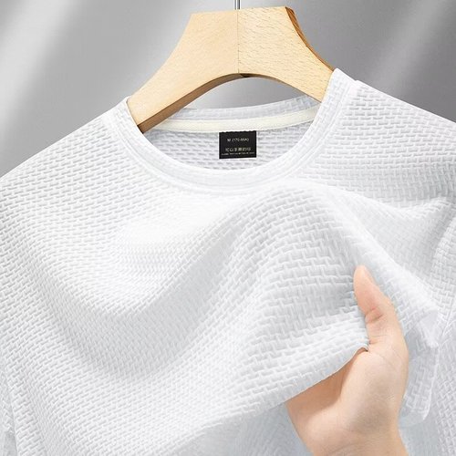 Chaolun cloth cross-border ice silk short-sleeved men's T-shirt bamboo joint round neck 2025 new T-shirt men's base summer solid color thin