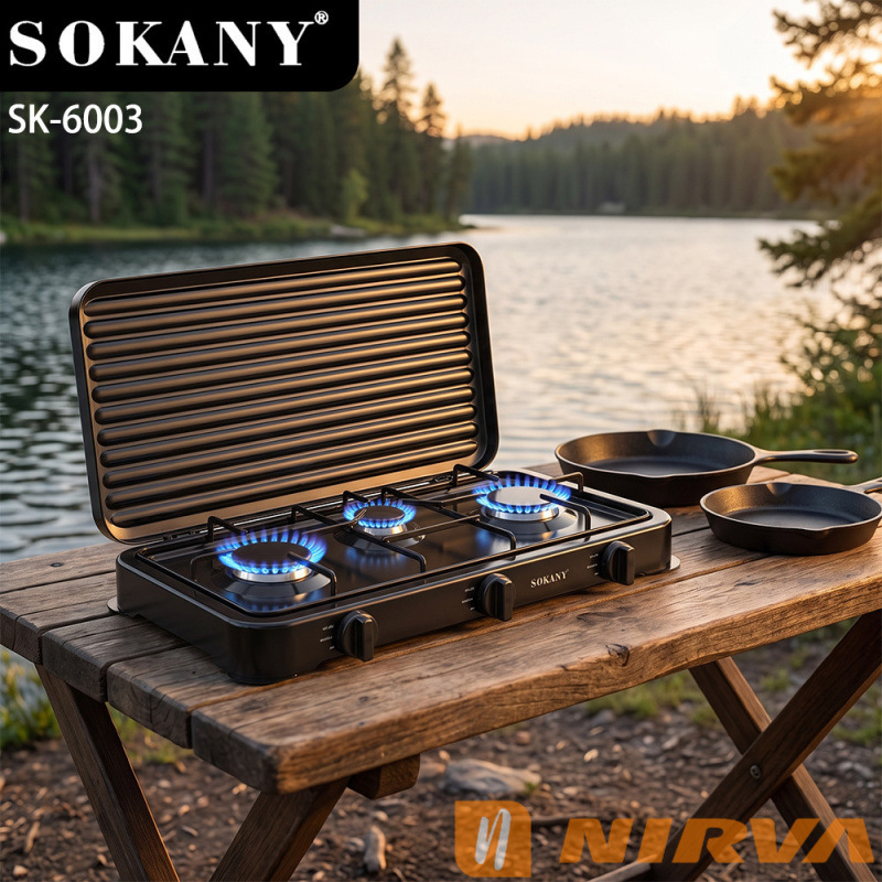 Sokany cross-border export three-hole gas stove, three-burner countertop gas stove, liquefied gas stove with flame adjustment Sokany cross-border export three-hole gas stove, three-burner countertop gas stove, liquefied gas stove with flame adjustment