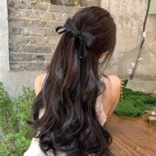 新款简约温柔黑色蝴蝶结丝带发夹高级感气质后脑勺扎发弹簧夹发饰
