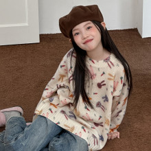 女童卡通毛衣时尚数码印花圆领上衣中大童秋冬休闲宽松韩范针织衫