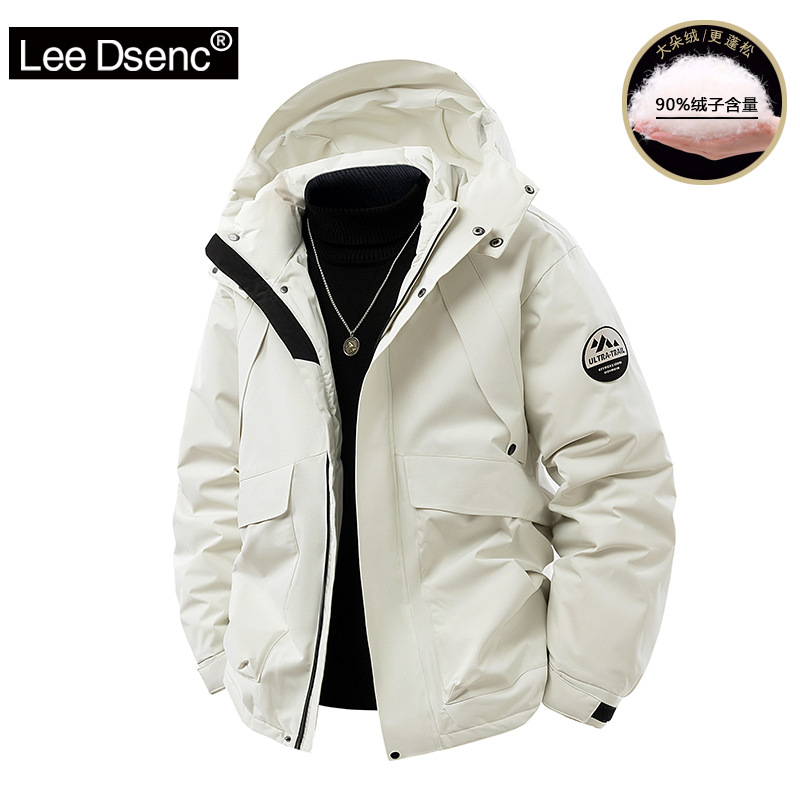 Leedsenc Official down Jacket Men's 2025 Winter New Hooded Casual Large Flap Pocket Pants Jacket Men's and Women's Tops