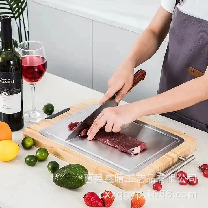 Tabla de cortar portátil de bambú y madera creativa, madera maciza de cocina, tabla de cortar utilizable de doble cara, tabla de cortar conveniente de madera maciza para el hogar