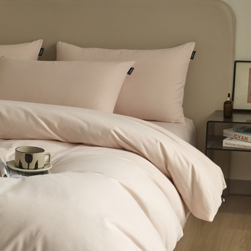 High-end nuevo algodón molido cama gaza de cuatro piezas conjunto de color sólido de doble parche de algodón puro tipo a sábanas de cama 4 suave