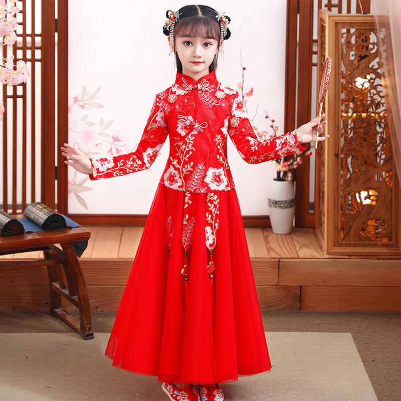 汉服女童早春连衣裙儿童裙子国风春季唐装童装小女孩旗袍套装春款