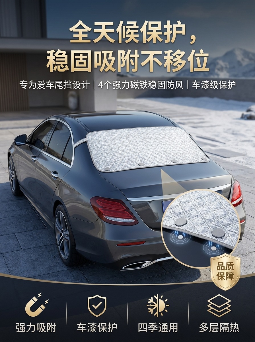 Car rear window snow cover, thickened, sun-proof, UV-resistant, magnetic rear windshield cover, winter frost and freeze protection