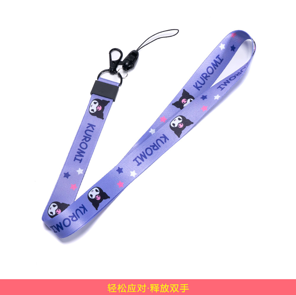 Halter creativo de dibujos animados cuerda larga poliéster transferencia térmica correa de muñeca desmontable Halter Cordón de teléfono móvil hebilla de metal de doble cara