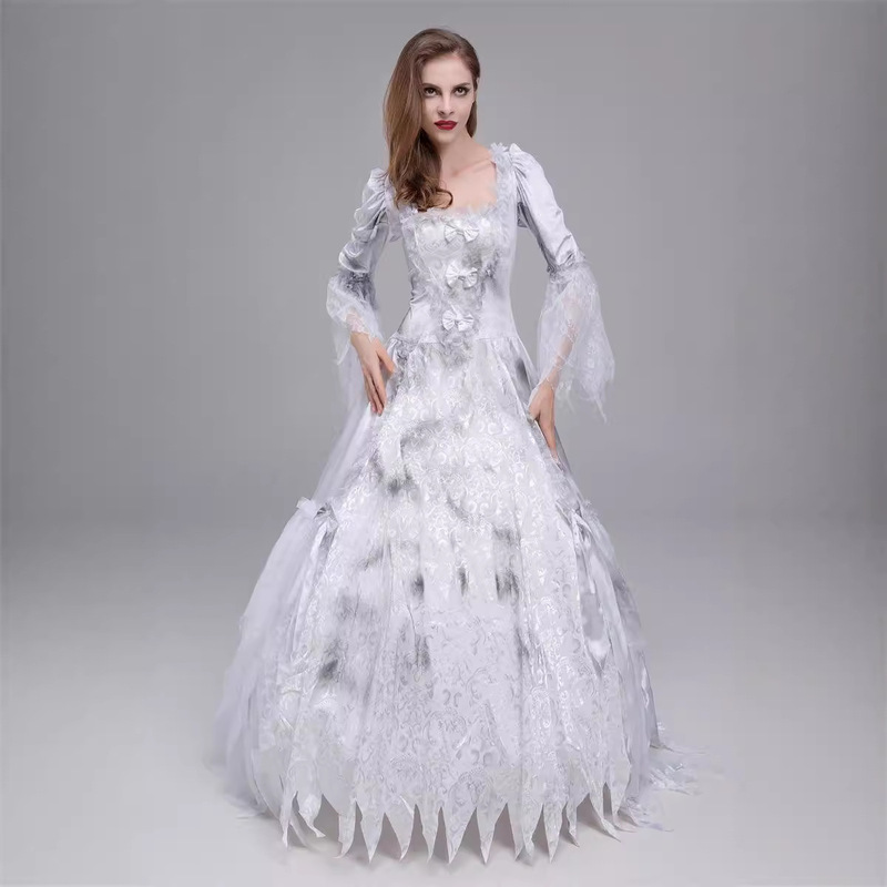 Halloween White Ghost Bride Dress Horror Ghost Zombie Female Ghost Dress Vampire Bride Play Dress