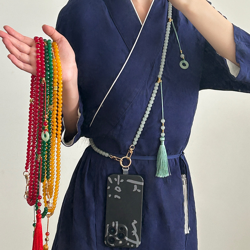 Ancient Style Long Beaded Ruyi Ring Mobile Phone Chain Necklace New Chinoiserie Tassel Multifunctional Cross-Body Sweater Chain Accessories