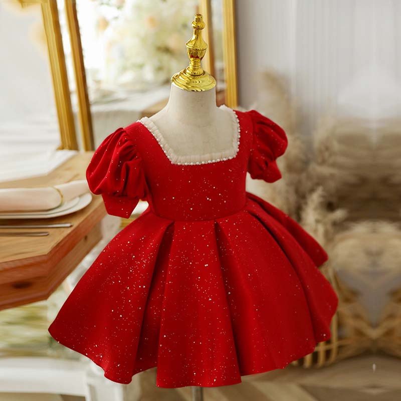 女童一周岁宴礼服女宝宝夏季婴儿抓周公主裙儿童红色洋气花童婚礼