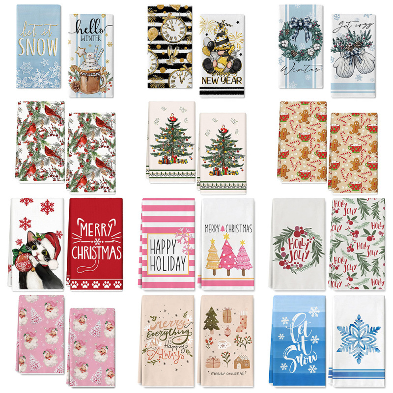 Cross-Border Tem Hot-Selling Winter Christmas Snowflake Snowman Kitchen Towel Dish Towel Farmhouse Kitchen Dish Towel