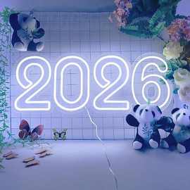 跨境专供2026新年快乐霓虹灯礼品2026新年LED圣诞装饰挂件标识灯