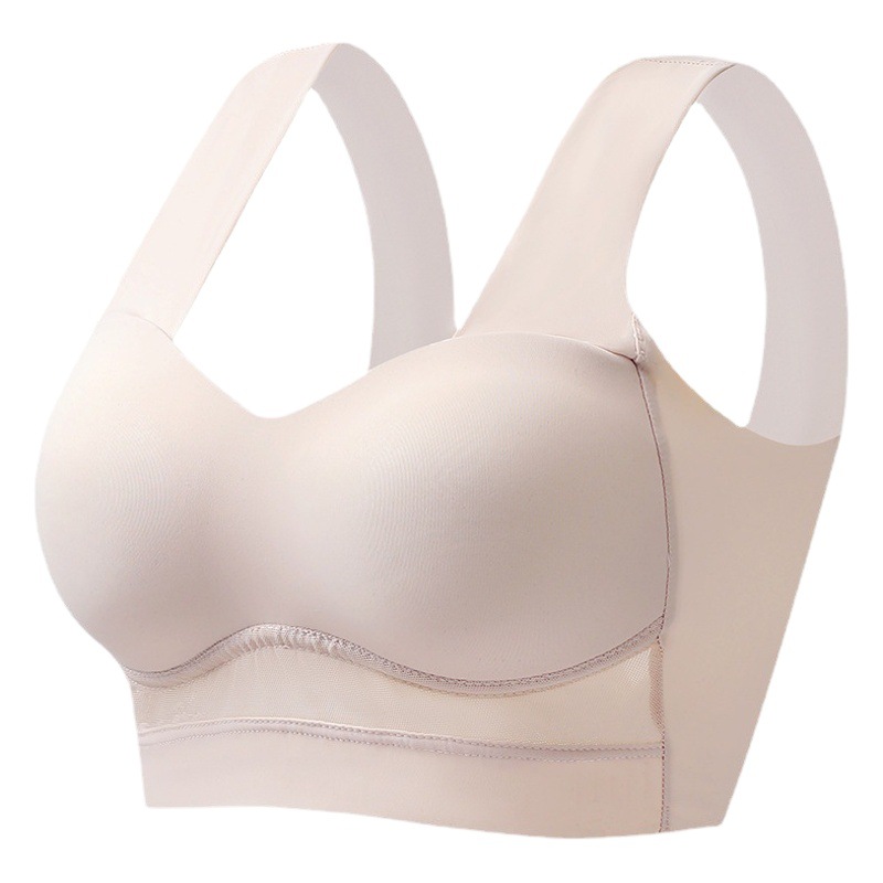 Sujetador sin costuras de seda de hielo de verano taza fija empuja hacia arriba la ropa interior inalámbrica de las mujeres anti-flacidez belleza chaleco trasero pequeño pecho grande