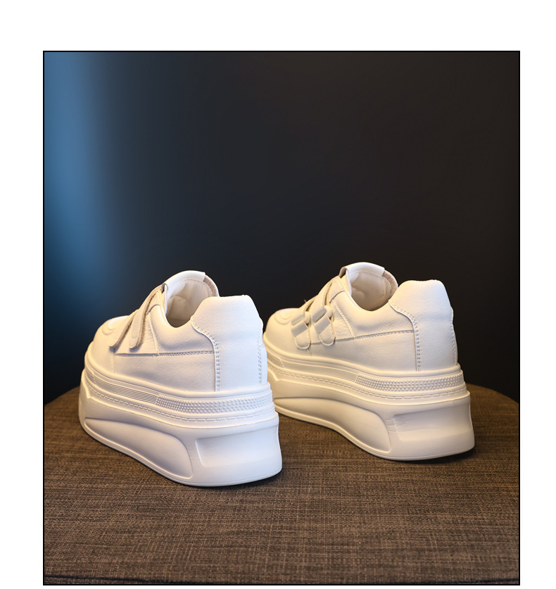 Giày sneaker nữ đế dày tăng chiều cao bên trong, dán thể thao, phong cách trắng đa năng — màu trắng chi tiết 14