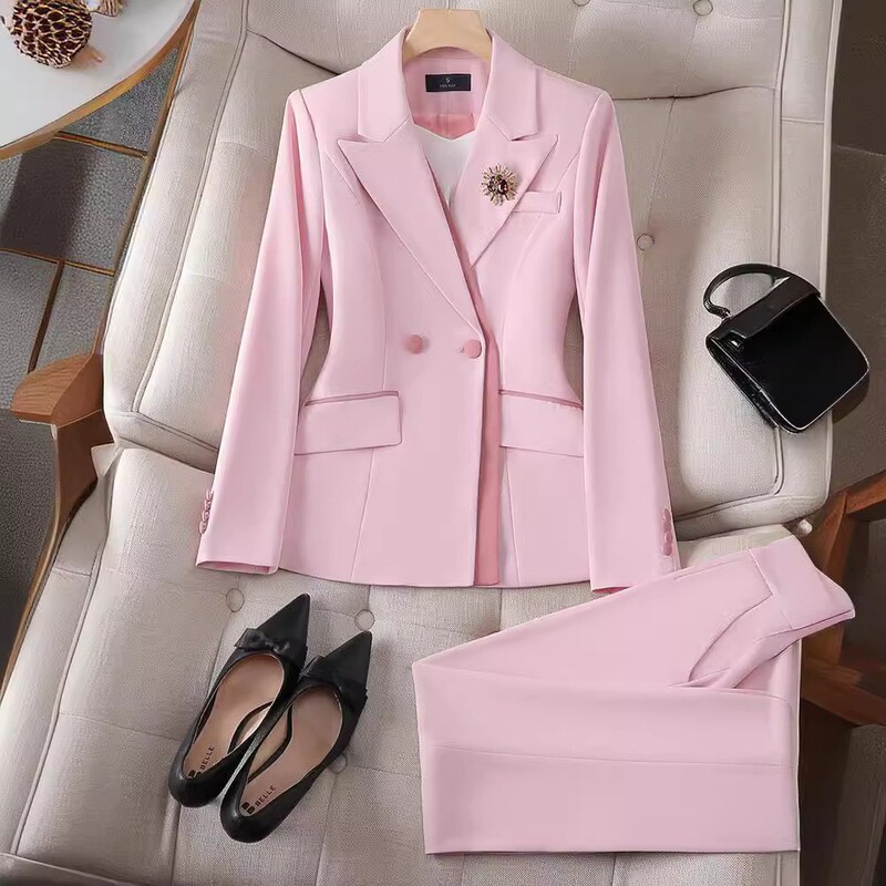 Korean ladies long sleeve professional suit formal trousers suit interview sales overalls 8036