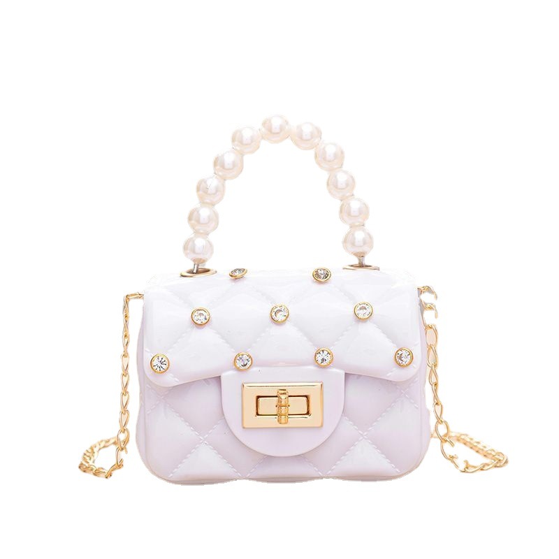 Mini bolso de cadena estilo perlas y rombos, diseño pequeño y de gelatina – bandolera de moda 2021, venta exterior.