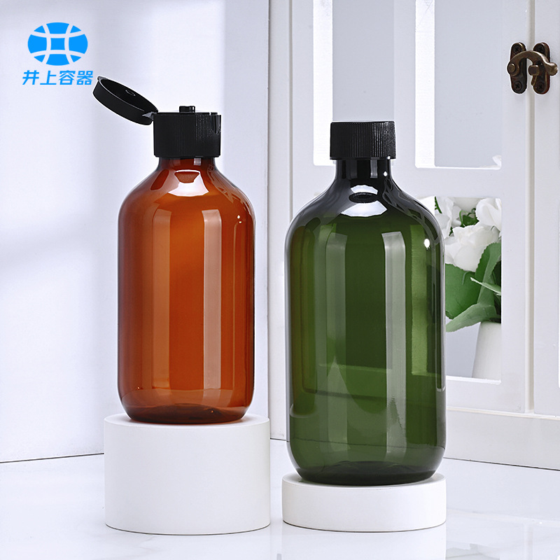 En stock 500ml botella desinfectante para manos plástico PET cosmético sub-botella té verde lavado y prensado botella de champú