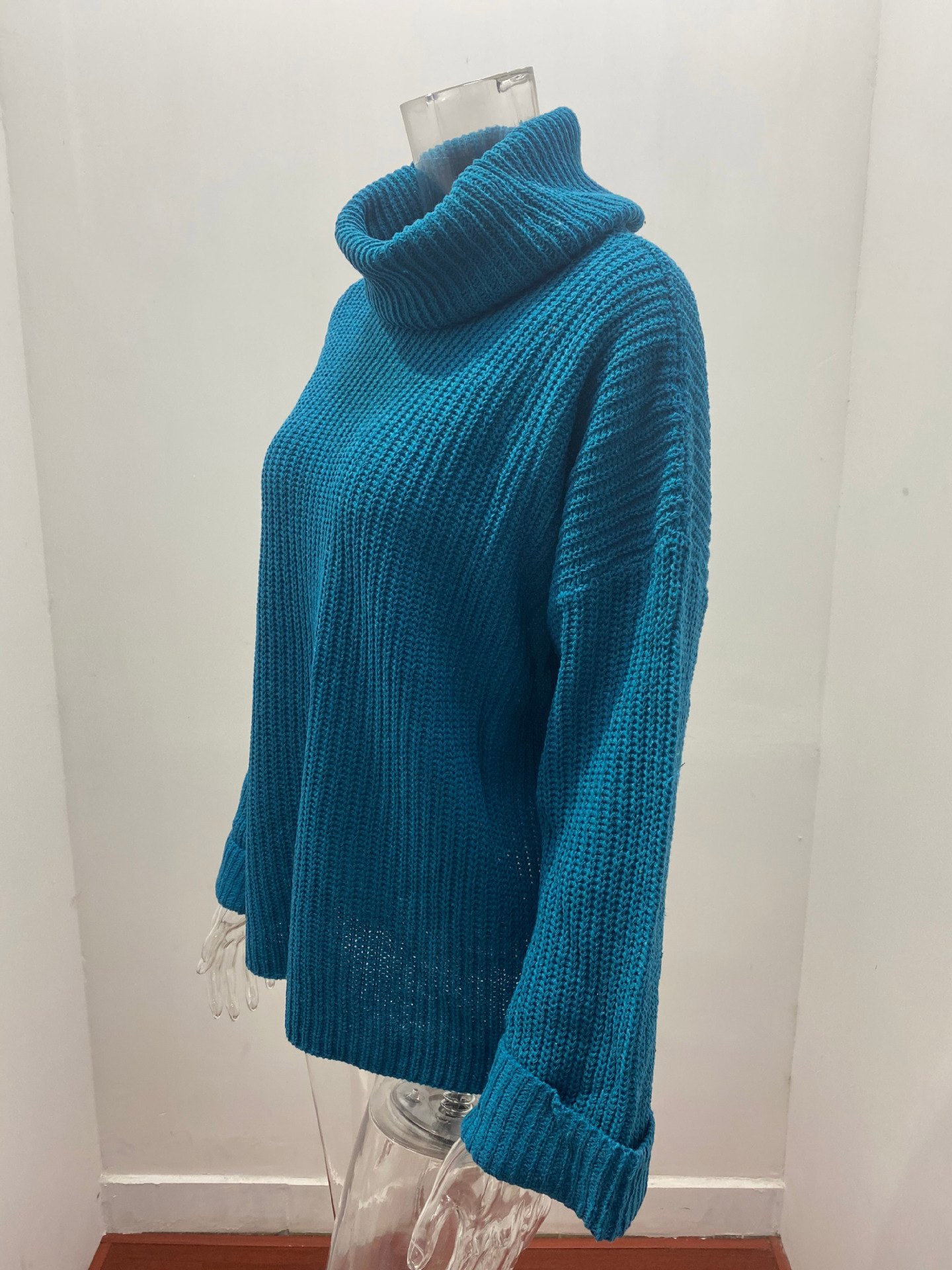 Damen Hochkragen Strickpullover Für Herbst Und Winter Einfarbig_voghion.com