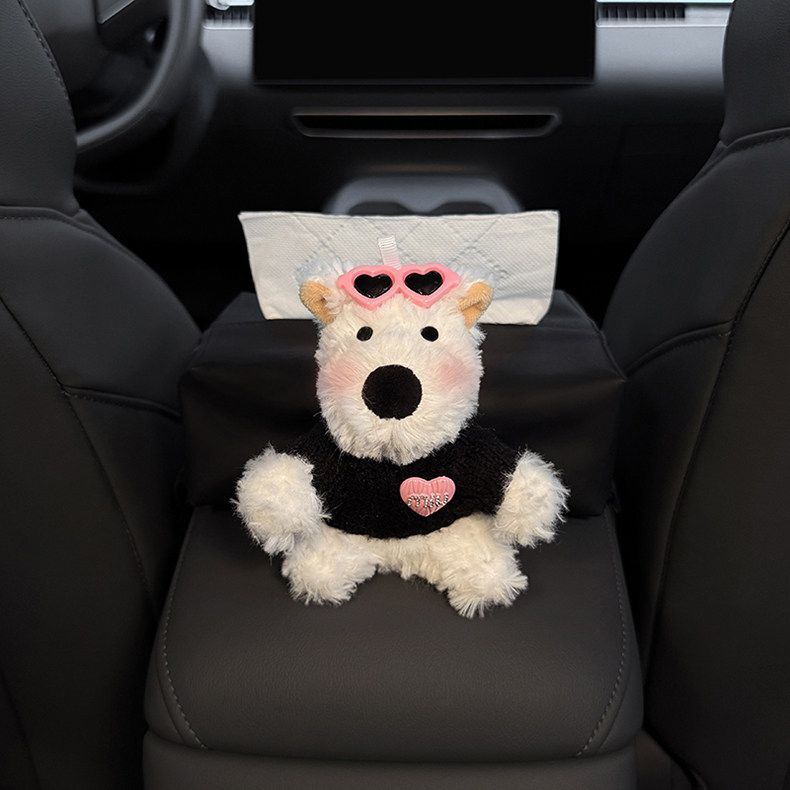 New West Highland Car Armrest Box Tissue Box Storage Car Tissue Holder Seat Tissue Bag Decoration Cute for Women