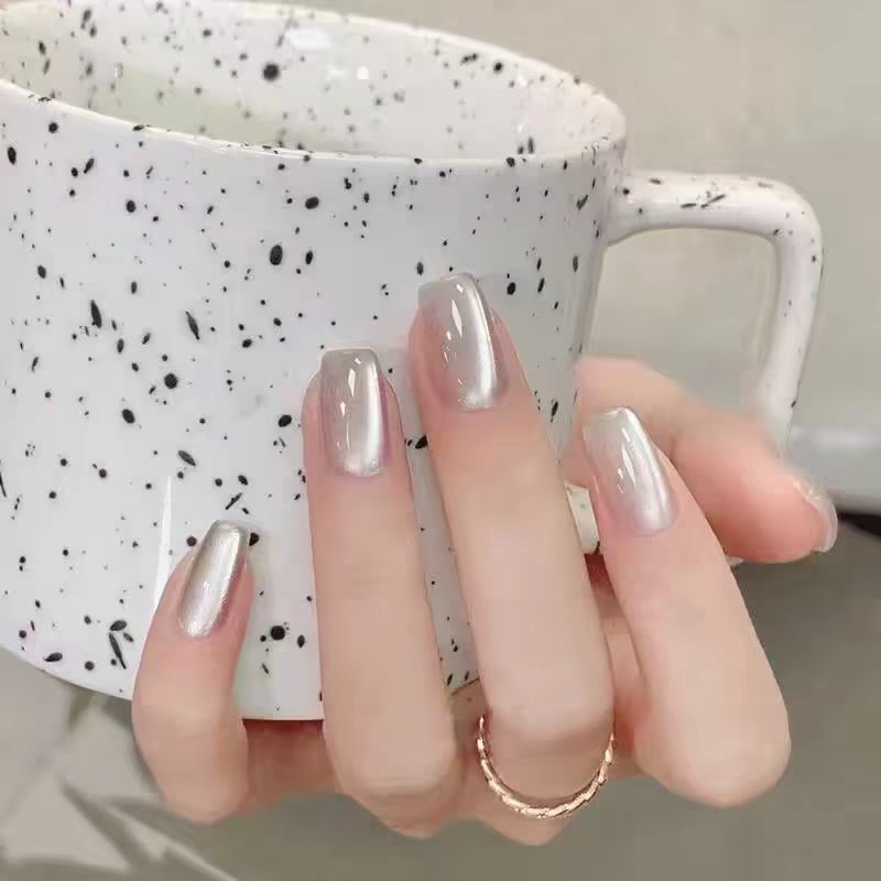 Cool Nude Silver Wearable Nails with Mirror Finish, Metallic Magic Mirror Powder, Simple and Elegant, Brightening, Beautiful False Nail Stickers, Cross-Border Factory Cool Nude Silver Wearable Nails with Mirror Finish, Metallic Magic Mirror Powder, Simple and Elegant, Brightening, Beautiful False Nail Stickers, Cross-Border Factory