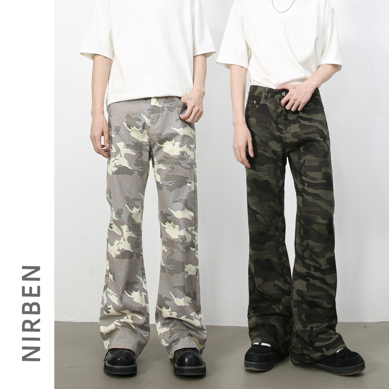 Nirben Denim | American Retro Camouflage Bootcut Jeans Men's Street Straight Trendy Brand Casual Loose Trousers Nirben Denim | American Retro Camouflage Bootcut Jeans Men's Street Straight Trendy Brand Casual Loose Trousers