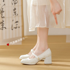 Patterned mini leather shoes 2024 summer new versatile low-top commuting professional British style work Mary Jane single shoes