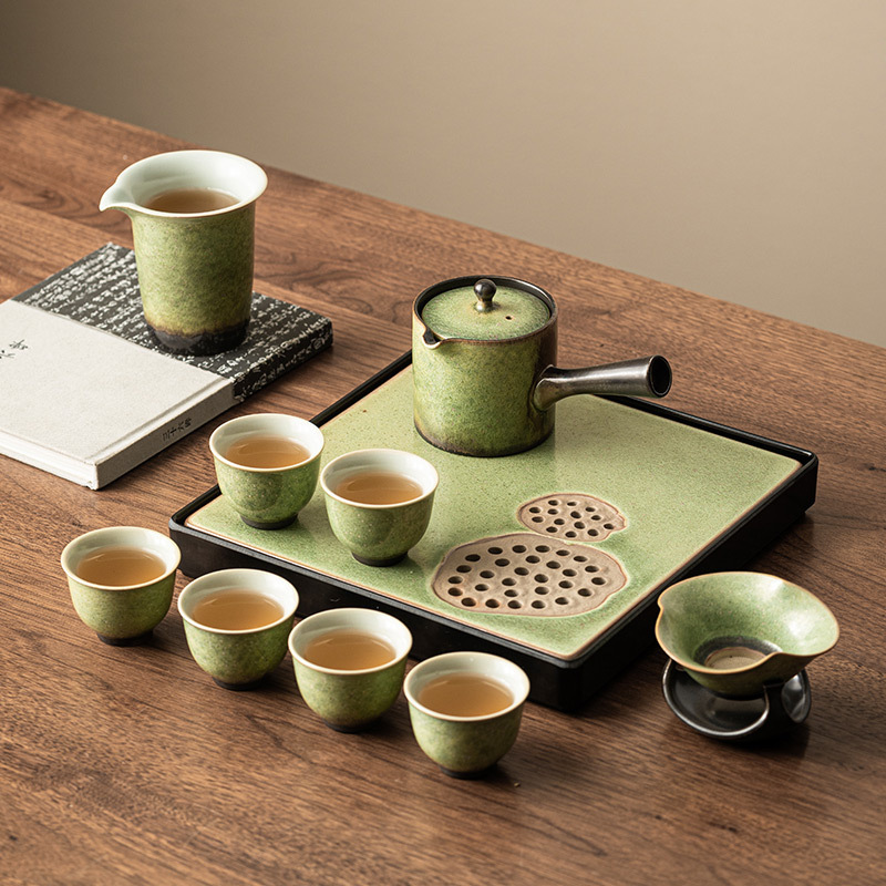 Yao Bian Gongfu Tea Set for Home Use 2026 New Model Chinese Style Simple Ceramic Side Handle Teapot Tea Cup Tea Set Gift Box