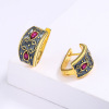 Sophisticated ruby earrings, two-color retro enamel, accessory