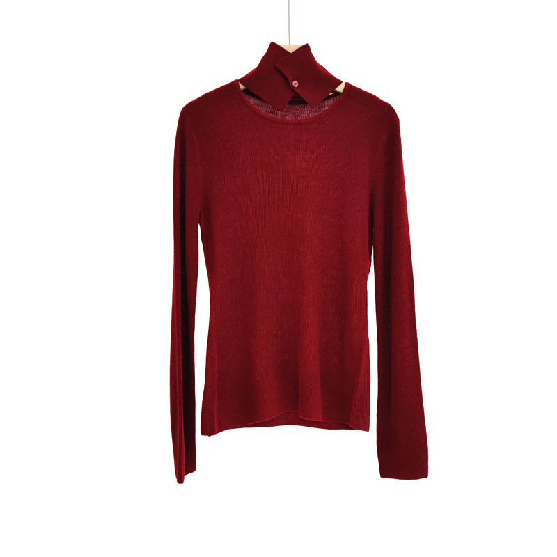 冬季羊毛混纺围脖针织衫轻熟风休闲纯色毛衣时尚高级感针织上衣女