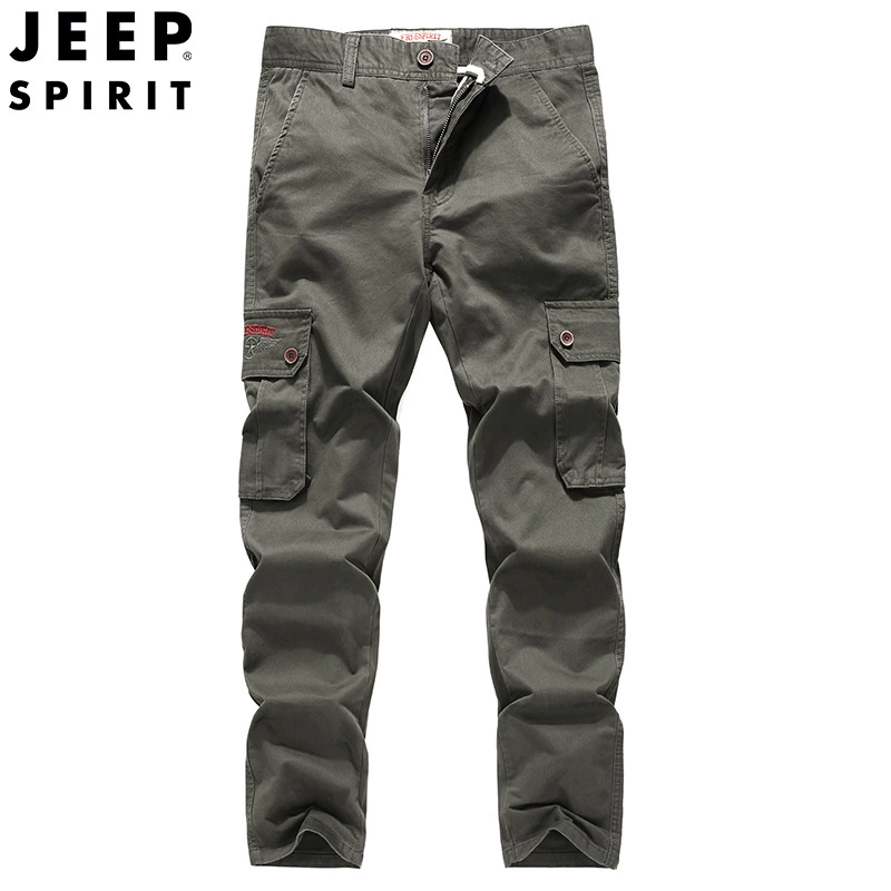 JEEP SPIRIT мужские повседневные брюки весенне-осенние тонкие прямые комбинезоны с эластичной талией и несколькими сумками прямые продажи с фабрики 21233
