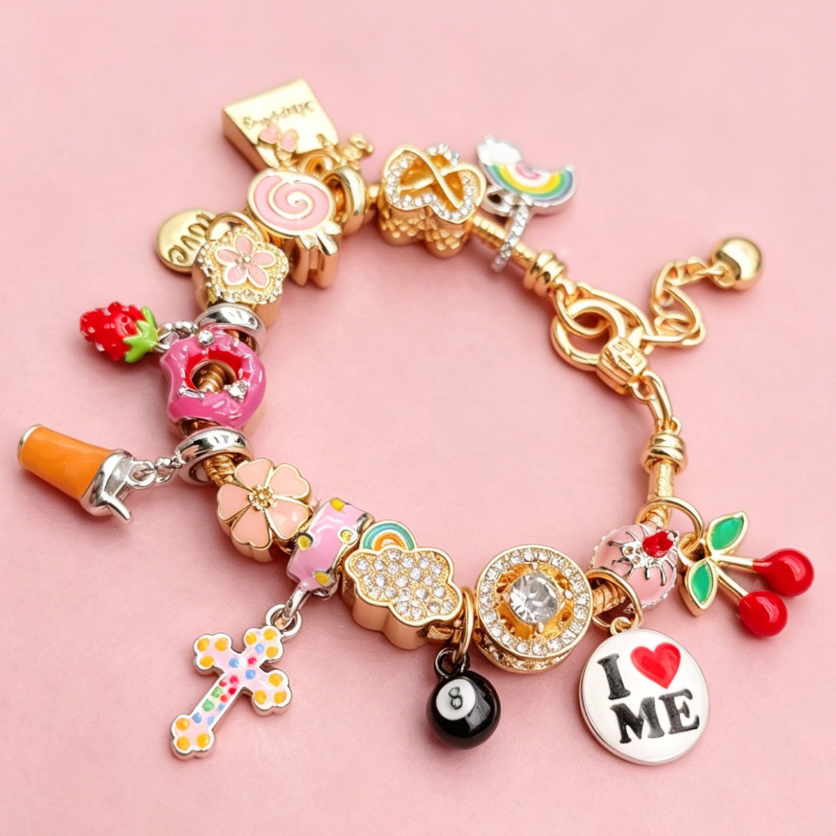 Pan brazalete DIY cuentas lindas cerezas fresas negras 8 pulseras nubes pastel de donut corazón joyas de moda image 3