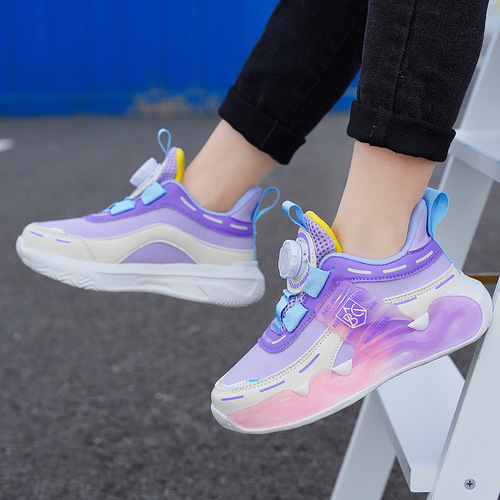 Kids' Shoes for Girls and Boys Aged 6-12, 2024 Spring and Autumn New Model Leather Surface Wear-resistant Rotating Button Running Shoes for Boys, Fashionable