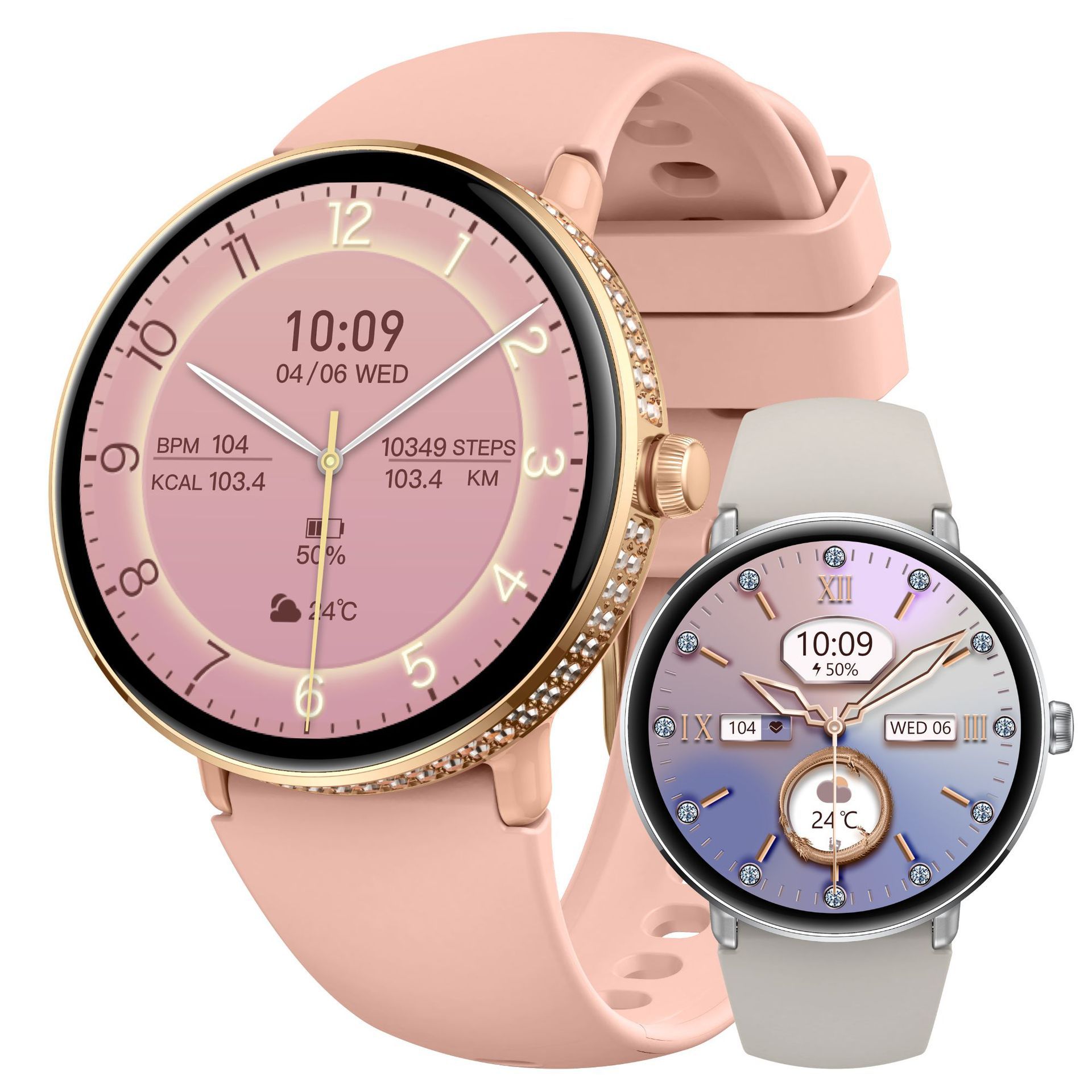 S76 Smart Watch 1.19 Inch Message Reminder Bluetooth Call Diamond-Encrusted Women's Watch Heart Rate + Ip68 Level