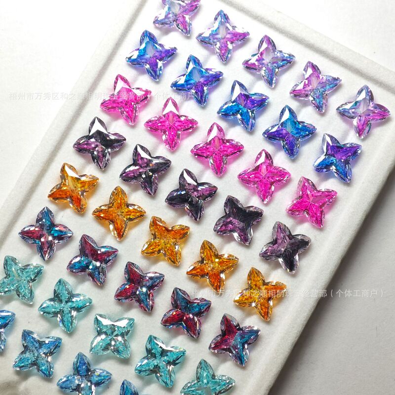 Two-Tone Gradient Plum Blossom Lucky Four-Leaf Clover Cubic Zirconia DIY Earrings Handmade Accessories Xiaohongshu Hot Item Two-Tone Gradient Plum Blossom Lucky Four-Leaf Clover Cubic Zirconia DIY Earrings Handmade Accessories Xiaohongshu Hot Item
