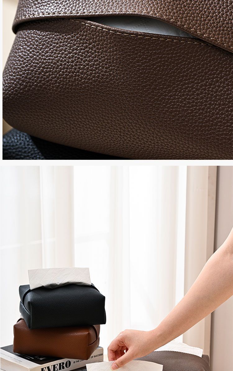 Light luxury small lychee pattern tissue storage box, solid color leather tissue bag, modern minimalist waterproof tissue box for living room