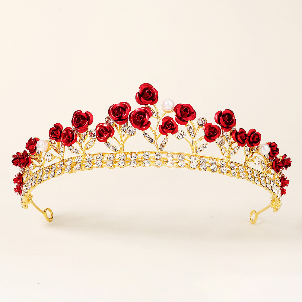 New Wedding Jewelry Baroque Red Rose Diamond Crown Wholesale Nihaojewelry display picture 4