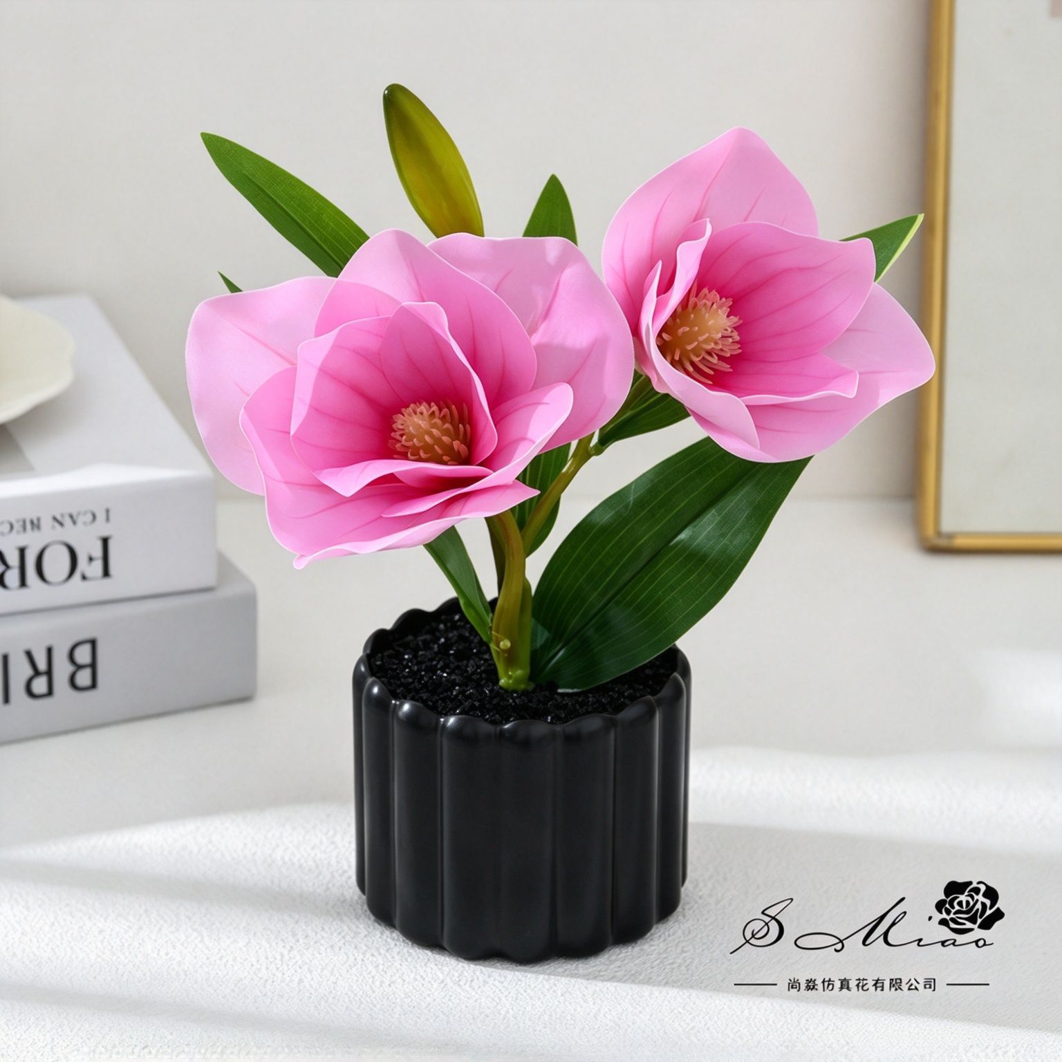 Dos tenedores y cinco flores se sienten pequeñas Phalaenopsis macetas simulación bonsái flores falsas decoración del hogar fotografía de flores artificiales flores de bodas