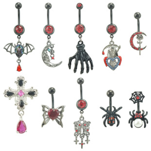 European and American cross-border butterfly navel nail hot girl bat navel Spider piercing jewelry sexy inverted belly ring series
