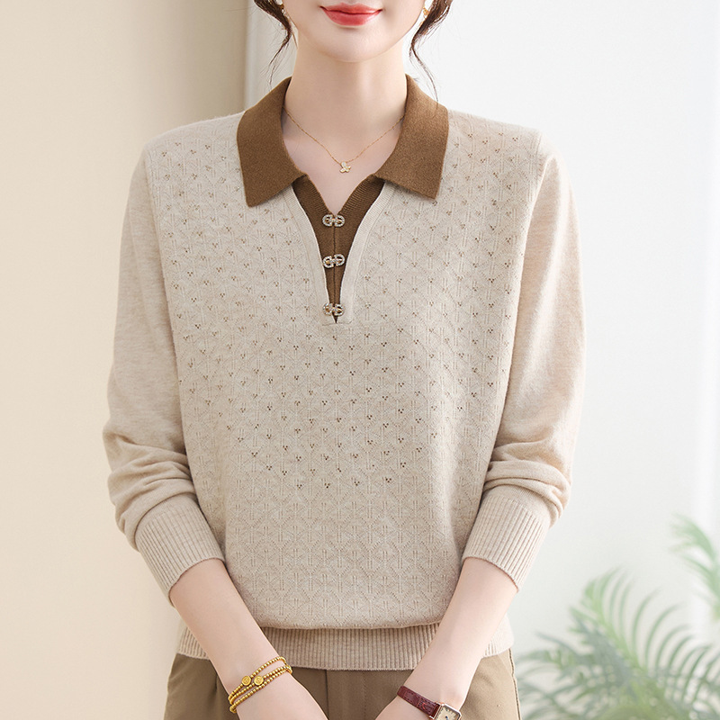 Middle-Aged Mom's Spring Knitwear, Noble Lady Brand Women's Clothing, 2026 New Model, Middle-Aged and Elderly Spring and Autumn Base Shirt Top