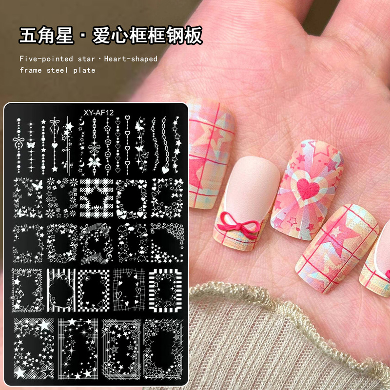 Heart-Shaped Five-Pointed Star Frame Nail Art Decorations Trendy Photo Frame Star and Moon Small Elements Nail Stamping Decoration Tools Heart-Shaped Five-Pointed Star Frame Nail Art Decorations Trendy Photo Frame Star and Moon Small Elements Nail Stamping Decoration Tools