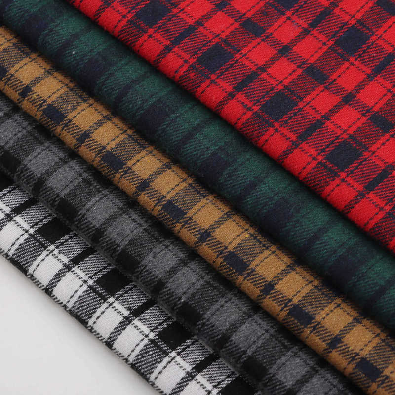 In stock TC flannel yarn-dyed plaid flannel woven brushed plaid spring and autumn fabric hat shirt men's clothing