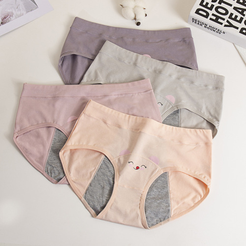Banolei girl print leak-proof cotton crotch middle school students menstrual period mid-waist aunt sanitary underwear before and after menstrual period