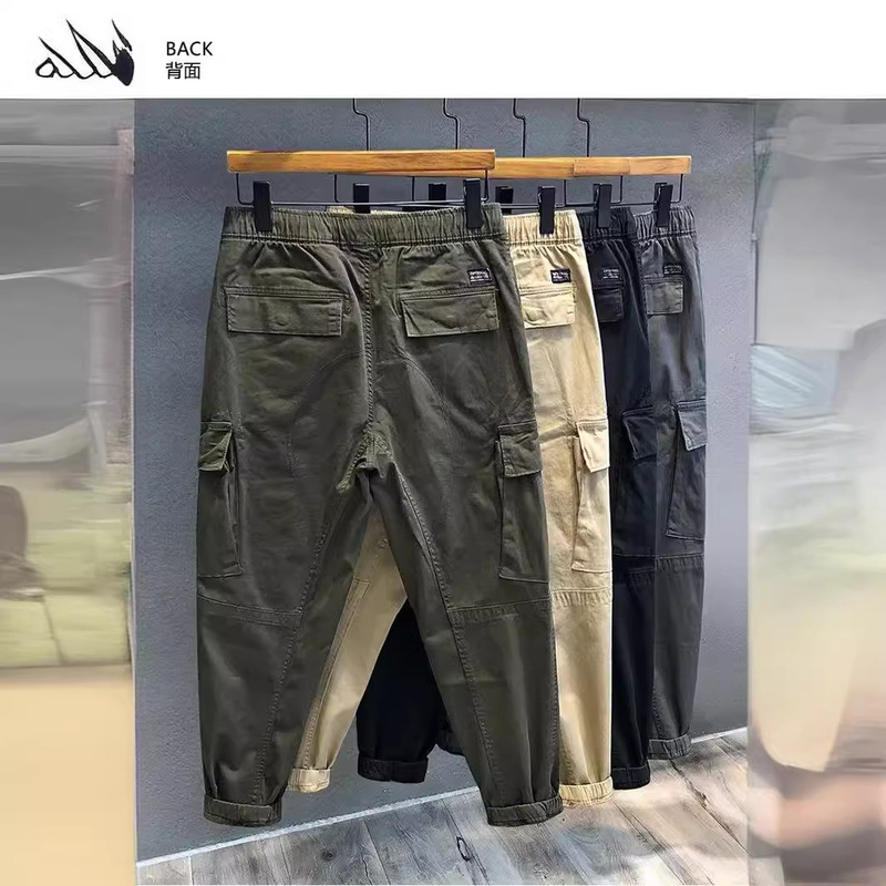 2024 overalls men's ankle pants sports harem pants casual cropped pants vintage chinos cotton pants work