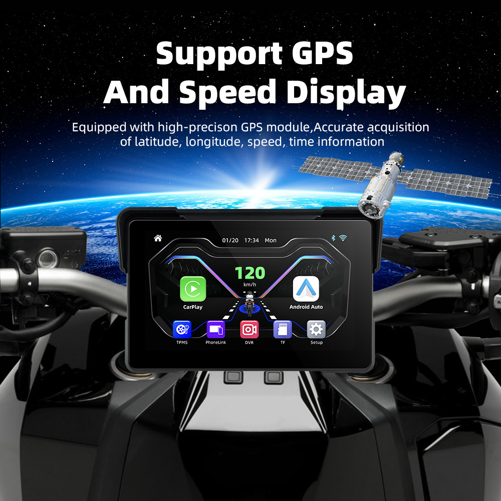 7inch Motorcycle Portable Wireless Carplay Navigation Device Ips Hd Waterproof Tire Pressure Monitoring Vehicle Display Screen