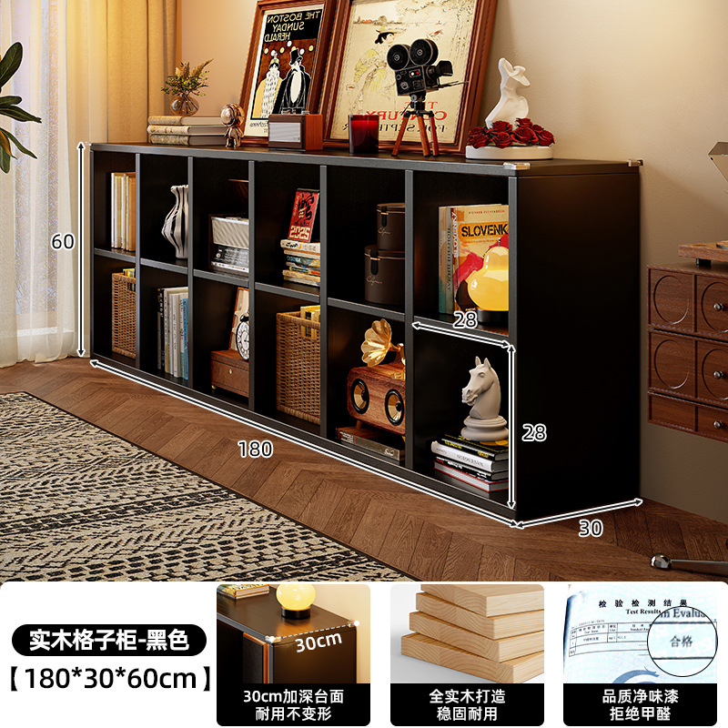 Estante de rejilla de madera maciza Estante de piso Estante de piso Sala de estar Almacenamiento simple Estante de exhibición Combinación libre Estantería corta